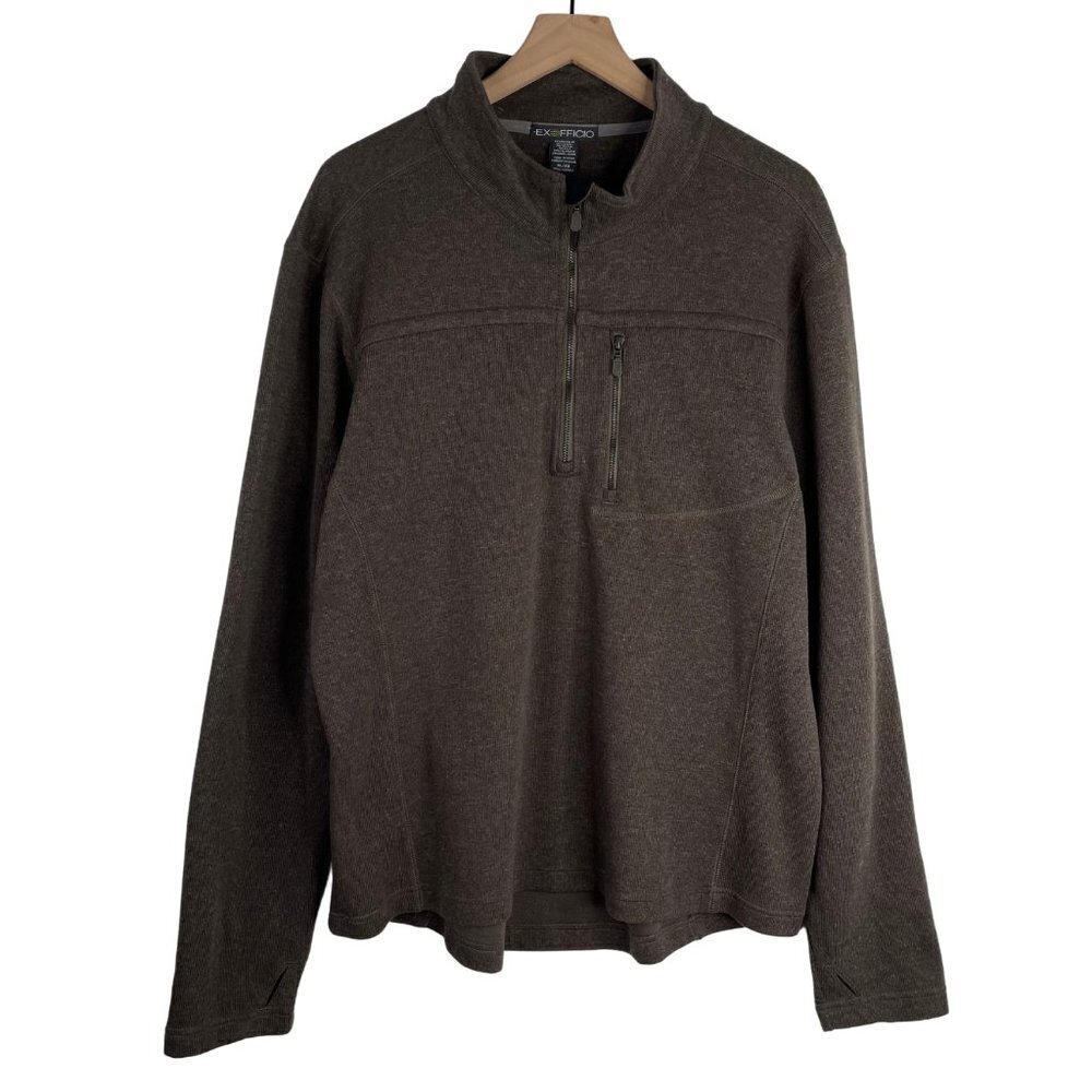 Exofficio 1/4 Zip Pullover Mens XL Kahve Wool Blend Thermal Long Sleeve Jacket